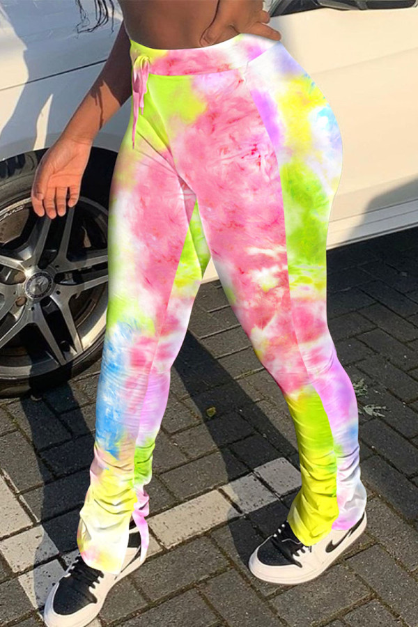 Pink Casual Print Regular Mid Waist Pencil Bottoms