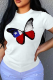 White Casual Print Patchwork O Neck T-Shirts