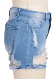Blue Fashion Casual Solid Ripped Mid Waist Regular Jeans