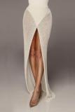 White Elastic Fly Mid Patchwork Asymmetrical Hip skirt Capris Skirts