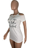 Black and white White Black Black and white Polyester O Neck Short Sleeve Letter Hole HOLLOWED OUT Tops