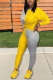Yellow Casual Solid Split Joint O Neck Long Sleeve Two Pieces