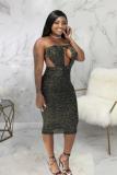 Silver Polyester Fashion Sexy Off The Shoulder Sleeveless Wrapped chest Pencil Dress Knee-Length backless h