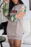 Pink Elegant Print Patchwork O Neck Pencil Skirt Dresses
