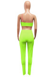 Green Polyester Fashion adult Street Patchwork Solid Two Piece Suits Skinny Sleeveless Two Pieces