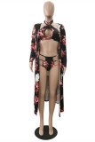 Blue Fashion Sexy Print Hollowed Out Basic Swimwears