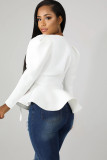 White cardigan Solid ruffle Patchwork Polyester Pure Long Sleeve