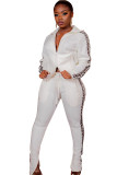 White Polyester Casual Two Piece Suits Patchwork Solid Loose Long Sleeve Two-piece Pants Set