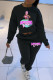 Black Casual Print Patchwork O Neck Long Sleeve Two Pieces
