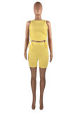 Yellow Sexy Casual Solid Backless Strap Design O Neck Sleeveless Two Pieces