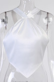 White Sexy Solid Backless Cross Straps Spaghetti Strap Tops