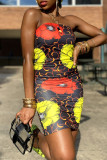 Multicolor Fashion Sexy Print Backless Strapless Sleeveless Dress