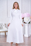 White Vintage Long Sleeves O neck A-Line Ankle-Length Vintage Dresses