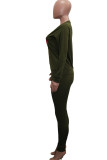 Army Green Polyester Fashion Casual adult Ma'am Print Two Piece Suits pencil Long Sleeve Two Pieces