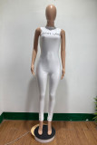 White Casual Sportswear Letter Embroidered O Neck Skinny Jumpsuits