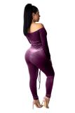 purple Fashion Sexy Patchwork Solid bandage Long Sleeve one word collar 