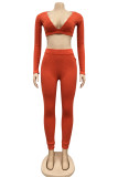 Pink Sexy Solid Patchwork Backless V Neck Long Sleeve Two Pieces