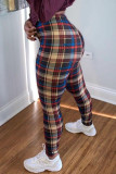 Multicolor Casual Plaid Print Patchwork Straight Low Waist Bottoms