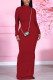 Red Sexy Solid Hollowed Out Backless Half A Turtleneck Wrapped Skirt Dresses