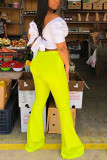 Yellow Spandex Fashion Sexy adult Ma'am Patchwork Solid Two Piece Suits Boot Cut Short Sleeve Two Pieces