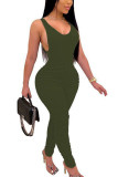 Green Fashion Sexy adult Ma'am Solid Two Piece Suits pencil Sleeveless Two Pieces