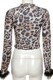 Leopard Print Street Leopard Patchwork Half A Turtleneck Tops