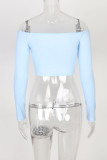 White Red Black Blue Pink Orange One word collar Long Sleeve Solid Tops