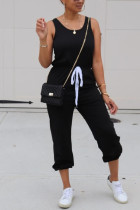 Black Sexy Solid Polyester Sleeveless O Neck Jumpsuits