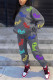 Grey Fashion Casual Letter Print Basic O Neck Long Sleeve Two Pieces