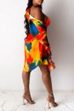 Purple Sexy Patchwork Tie-dye Turndown Collar Long Sleeve Two Pieces