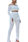 White Polyester Sexy Europe and America Solid Draped pencil Long Sleeve Two Pieces