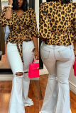 Red Street Leopard Bandage V Neck Tops
