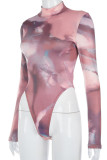 Purple Print O Neck Regular Bodysuits