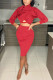 Red Sexy Solid Fold Long Sleeve Two Pieces