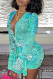 Pink Sexy Print Draw String V Neck Printed Dress Dresses