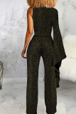 Black Sexy Solid V Neck Straight Jumpsuits