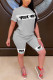 Grey Fashion Casual Letter Patchwork Print Two Piece Suits Straight Short Sleeve Two Pieces