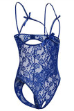 Blue Fashion Sexy Solid Hollowed Out See-through Lingerie Teddies