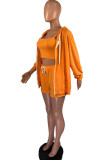 Orange Casual Solid Zippered Straight Long Sleeve Two Pieces