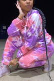 Pink Casual Tie Dye Split Joint Hooded Collar Long Sleeve Two Pieces