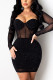 Black Sexy Geometric Split Joint Strapless Pencil Skirt Dresses