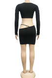 Black Sexy Solid Patchwork V Neck Short Two Pieces