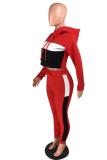 Red adult Casual Fashion Patchwork Two Piece Suits Solid pencil Long Sleeve Two-piece Pants S