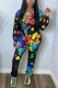 Black Fashion Casual Print Basic Hooded Collar Long Sleeve Two Pieces