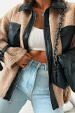 Khaki Casual Solid Patchwork Turndown Collar Outerwear