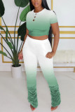 Fluorescent green Polyester Fashion Sexy adult Ma'am Solid Gradient Two Piece Suits pencil Short Sleeve Two Pieces