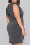 Grey Sexy Casual Solid Basic V Neck Sleeveless Dress