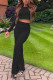 Black Fashion adult Ma'am OL Solid ruffle Two Piece Suits Straight Long Sleeve Two Pieces