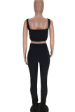Black Polyester Fashion Sexy Solid Burn-out Two Piece Suits pencil Sleeveless Two Pieces