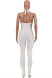 White Fashion Sexy Solid Backless Halter Skinny Jumpsuits